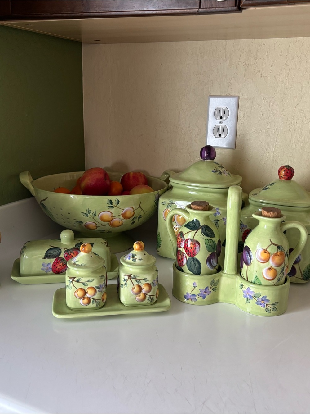 Green Fruit Ceramic Kitchen Canister and Condiment Set